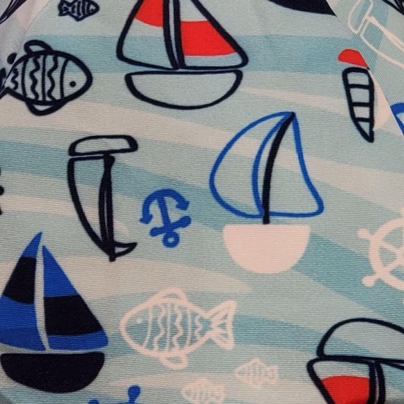 I Play Baby Sun Protection Hat 9–18 Months Blue Sailboat Print UPF 50+ - Picture 4 of 9